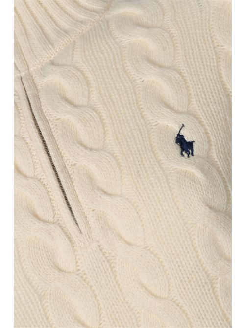 Maglione dolcevita a trecce con zip e ricamo logo POLO RALPH LAUREN | 211972130003